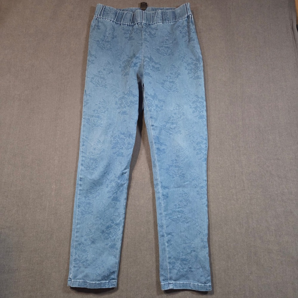 Soft Surroundings Denim Leggings Womens M Blue Floral Jacquard Pull On 2CF86